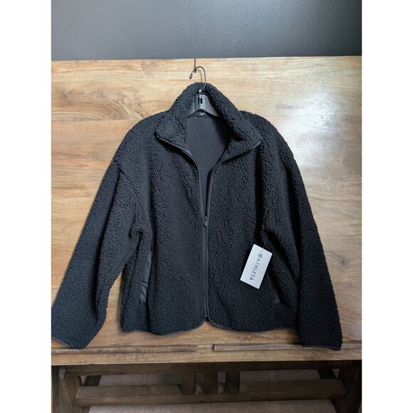 Athleta Windbreaker Jacket Womens Small Black Cloud Fleece Warm Full Zipper - Picture 1 of 3